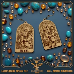 The Sun Tarot Card Pendientes SVG - Archivos únicos de pendientes de Arcanos Mayores para corte y grabado por láser