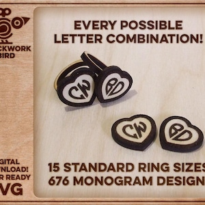 Anello dell'amore e orecchini con monogramma: file SVG per taglio laser (download digitale)