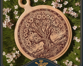 Cutting Board SVG File: Tree of Life with Spring Blossoms - Laser Ready