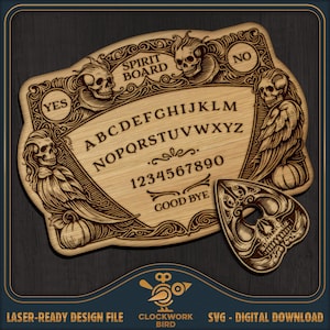 Halloween-geestbord met schedels - pratende geest met planchette - vintage ontwerp voor lasergravure