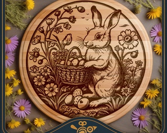 Easter Bunny Round Cutting board SVG / charcuterie board Lazy Susan laser file - Vintage style design for laser engraving