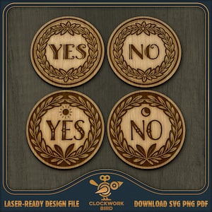 Juego de monedas Sí/No estilo vintage (4 piezas) para grabado láser - Archivo láser SVG único (¡NUEVA VERSIÓN!)