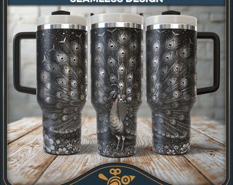 Peacock Feather 40oz Tumbler Wrap SVG, Laser Engraving File