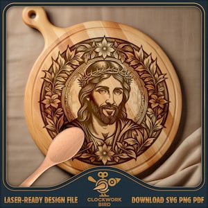 Jesus Saviour Runde dekorative Brett SVG / Vintage Charcuterie Brett-Laser-Datei - Lazy Susan Design für die Lasergravur