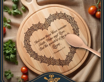 Tabla de cortar SVG: Fe, Esperanza, Amor, Charcutería Vintage - Archivo láser