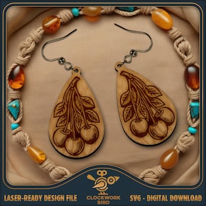 Cherry Earrings SVG: Laser Cut Dangle Earring Design (Digital Download)