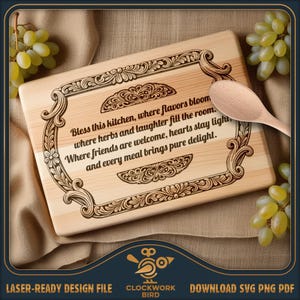 Geschenk für die Küche - rechteckiges Schneidebrett SVG / Schneidebrett für die Küche - Vintage Style Design für die Lasergravur