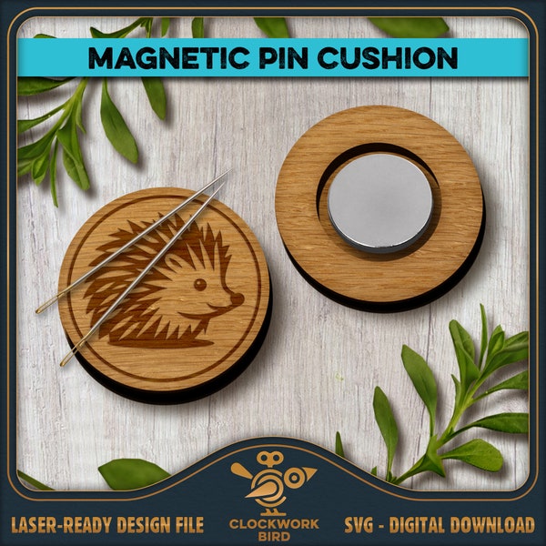 Magnetic Pin Cushion: Hedgehog Needle Holder, Needle Minder, sewing tool, pincushion - laser file for cutting and engraving