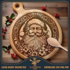 Fichier de gravure laser : Père Noël, Noël Lazy Susan / Planche à découper de charcuterie circulaire Fichier laser SVG pour la gravure