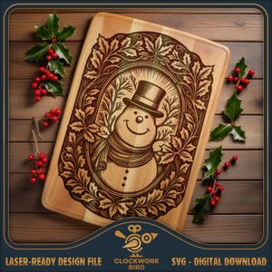 Weihnachten Schneemann - Schneidebrett SVG / Charcuterie Brett Laser-Datei - Vintage-Stil Design für die Lasergravur