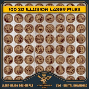 Lot d'illusions 3D : 100 fichiers laser de plaques/sous-verres SVG illusion 3D prêts pour le laser pour une gravure fine en relief