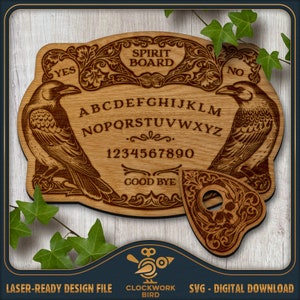 Spirit Board avec ornement corbeau - Halloween Spirit Talking Game Board avec planchette - design de style vintage pour la gravure au laser