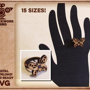 Anillo de mariposa SVG: Diseño de madera cortado con láser (archivo digital en 15 tamaños)
