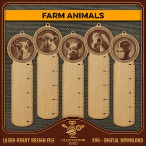 Farm Animal Bookmark SVG Set: Kids Ruler Laser File (Digital Download)