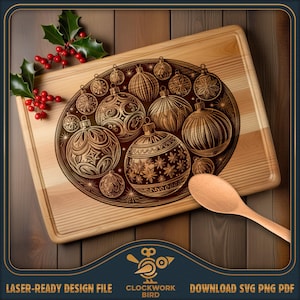 Ornamenti natalizi Tagliere rettangolare SVG / tagliere per salumi file laser - Design in stile vintage per incisione laser
