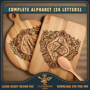 Monogram Crest Complete alfabetbundel: 26 wapenschilden met letters voor bedrukking en lasergravure | SVG-pdf-png-bestanden, snijplanken