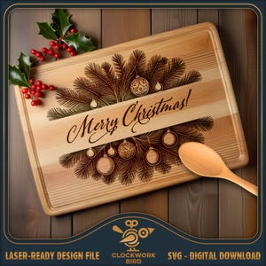 Frohe Weihnachten rechteckiges Schneidebrett SVG / Charcuterie Brett Laser-Datei - Vintage-Stil Design für die Lasergravur
