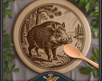 Wild zwijn rond bord SVG – vintage lasergravureontwerp voor wilde dieren