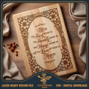 Kitchen Blessing Cutting Board: Vintage Prayer Design (SVG Laser File)