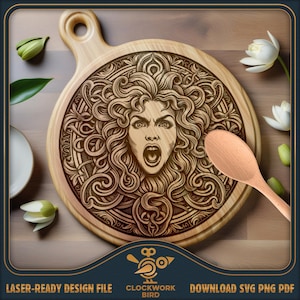 Screme Sirene Dekoratives rundes Schneidebrett SVG / Vintage Charcuterie Brett Laser-Datei - Lazy Susan Design für die Lasergravur