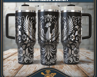 Phoenix Ornament Tumbler Wrap - Vintage Laser Engraving SVG for 40oz
