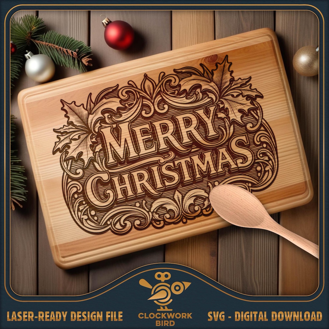 Merry Christmas Cutting Board SVG: Vintage Laser Engraving File - Etsy