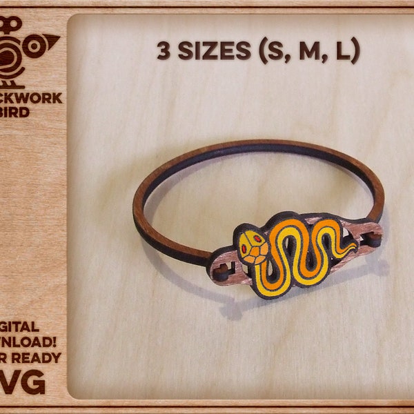 Wooden bracelet / bangle with serpent / snake motif - Unique laser cut file