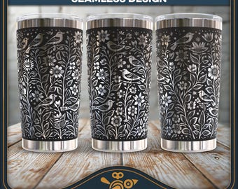 Folk Art Flowers Tumbler SVG: Vintage Laser Engraving Design (Digital Download)