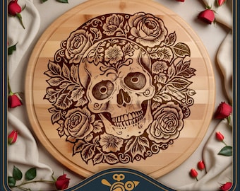Mexican Skull Cutting Board SVG - Laser Engraving Pattern