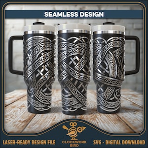 Tumbler Wrap SVG: Viking Celtic Seamless Ornament - Laser Cut File