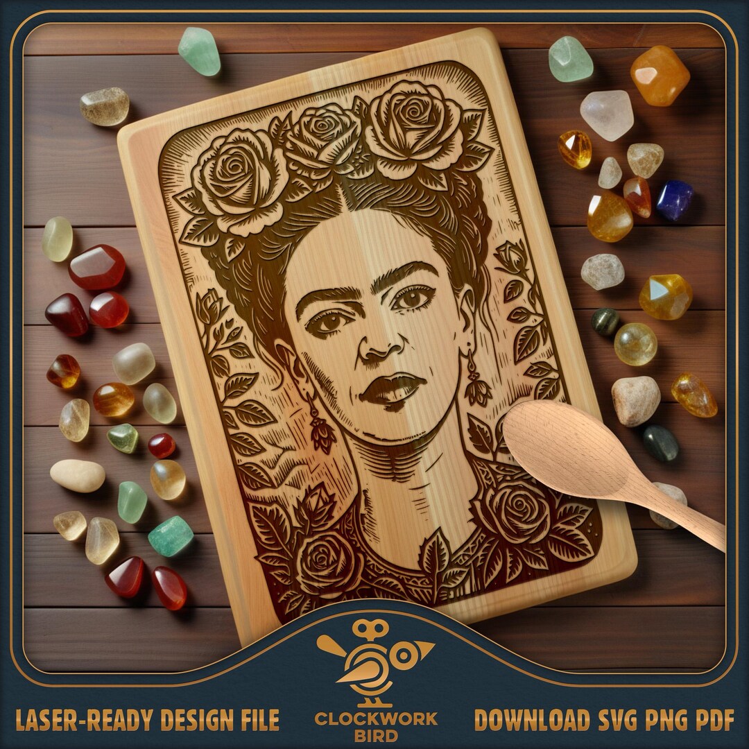 Frida Kahlo Portrait Cutting Board SVG: Vintage Laser Engraving File - Etsy