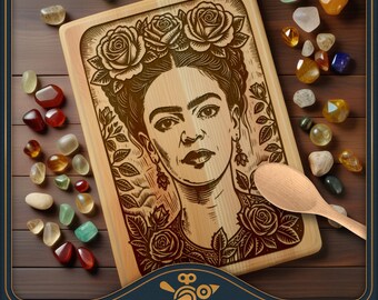 Frida Kahlo Portrait Cutting Board SVG: Vintage Laser Engraving File - Etsy