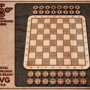 Archivo de ajedrez medieval cortado con láser: diseño de tablero y piezas en formato SVG