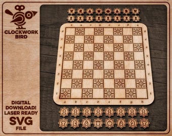 Medieval Chess Laser Cut File: SVG Board and Pieces Design