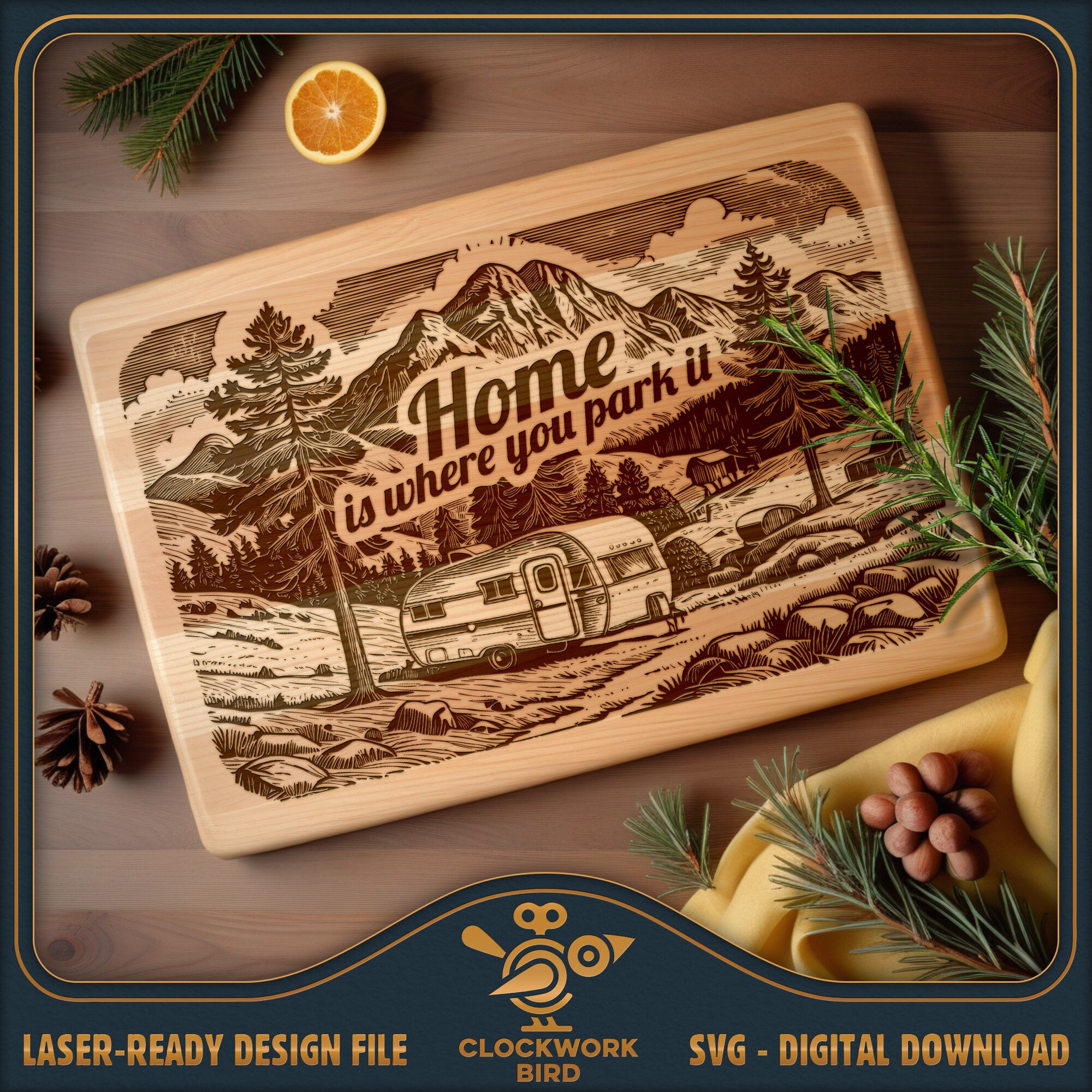 Camper Cutting Board SVG: Vintage Laser Engraving File (Digital Download)