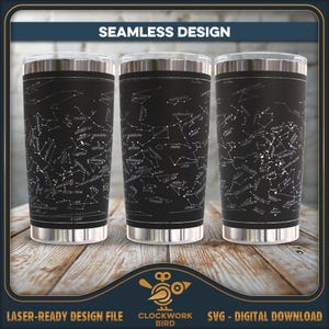 Vintage Star Chart Tumbler Wrap SVG, Hand-Plotted Constellation Map Engraving File for 20oz