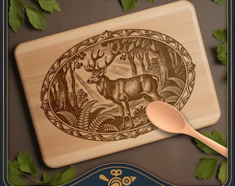 Elk in het bos SVG – Vintage wildlife lasergravure snijplank ontwerp