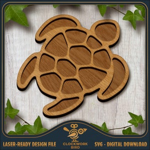 Archivo cortado con láser con diseño de bandeja para baratijas de tortuga marina SVG (bandeja para baratijas, organizador de cuentas y bandeja para abalorios)