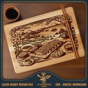 Deska do krojenia SVG / plik laserowy deski do wędlin: Talerz do sushi - Plik projektu deski do krojenia do grawerowania laserowego