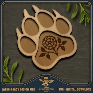 Wolf paw trinket tray ontwerp SVG (snuisterijschaal / kralentray / kralenorganisator) lasergesneden bestand