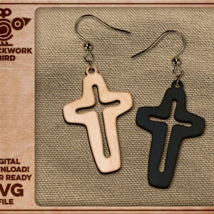 Rustic hollow wooden cross / crucifix earring - Unique laser cut file