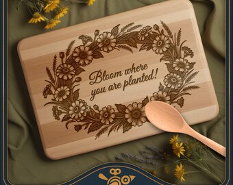 Bloei waar je bent geplant Wildflower-krans SVG – lasergravure snijplankontwerp
