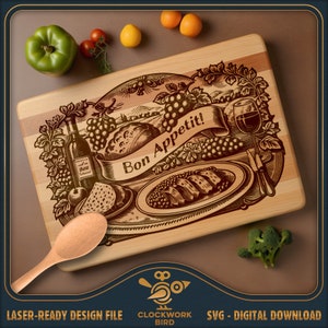 Bon Appetit Snijplank SVG / charcuteriebord laserbestand - Vintage stijl ontwerp voor lasergravure