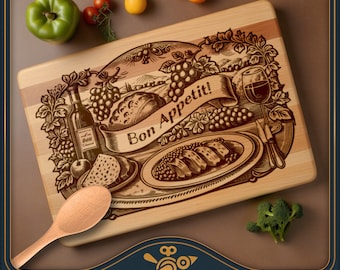 Bon Appetit Schneidebrett SVG / Schneidebrett Laserdatei - Vintage-Stil Design für die Lasergravur