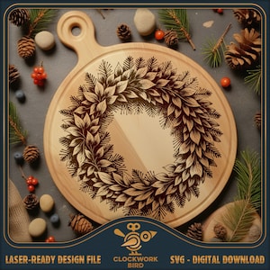 Charcuteriebord SVG: kerstkrans - Lazy Susan, cirkel/rond snijplank laserbestand voor snijden en graveren
