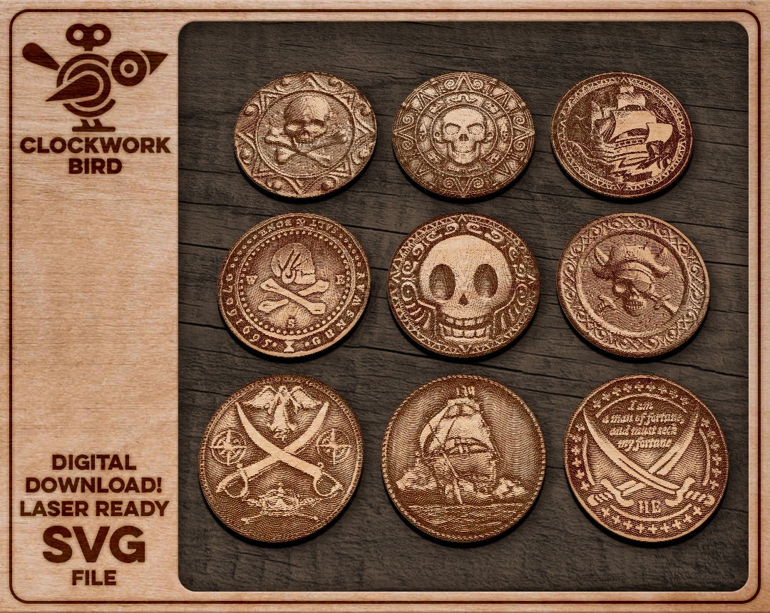 Pirate Coin Set for Fine Engraving Unique Laser Cut File - Etsy