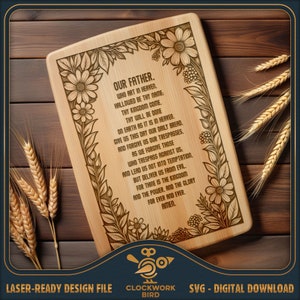 Preghiera del Signore, Padre Nostro - Tagliere rettangolare SVG / file laser tagliere per salumi - Design in stile vintage per l'incisione laser