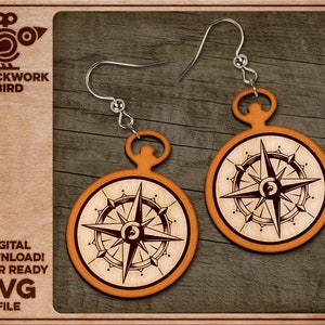 Compass / wind rose earrings - Unique laser cut file