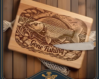 Fishing Carp Cutting Board Design - Laser Engraving SVG File