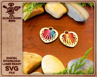 Radiant Heart Earrings Design: Folk Art Laser Cut (SVG Digital File)